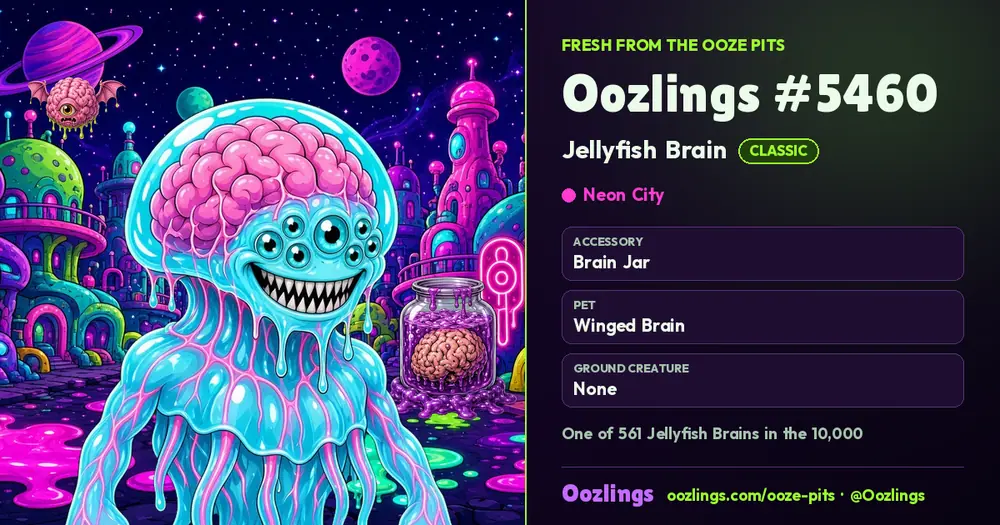 Oozlings #5460, a Classic Jellyfish Brain in Neon City