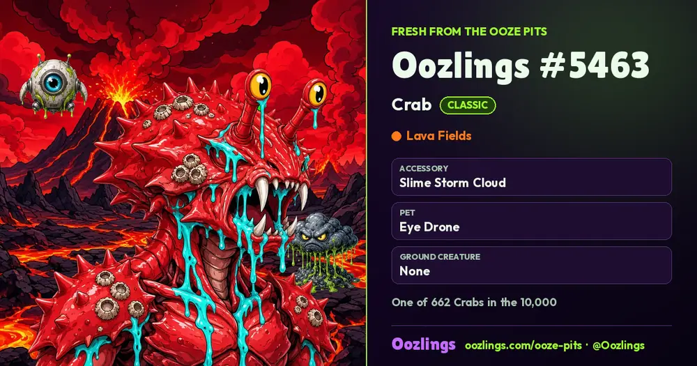 Oozlings #5463, a Classic Crab in Lava Fields