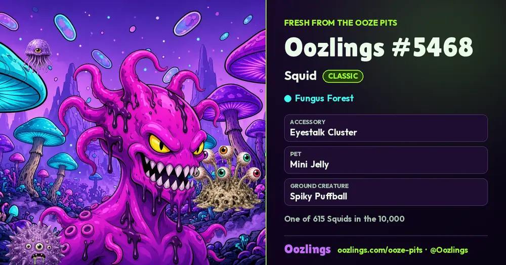 Oozlings #5468, a Classic Squid in Fungus Forest
