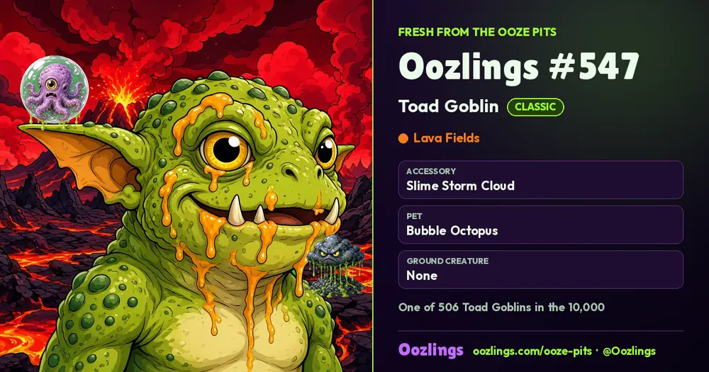 Oozlings #547, a Classic Toad Goblin in Lava Fields