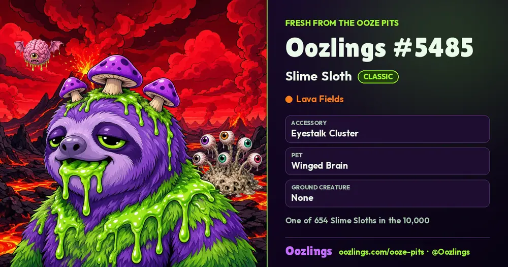 Oozlings #5485, a Classic Slime Sloth in Lava Fields