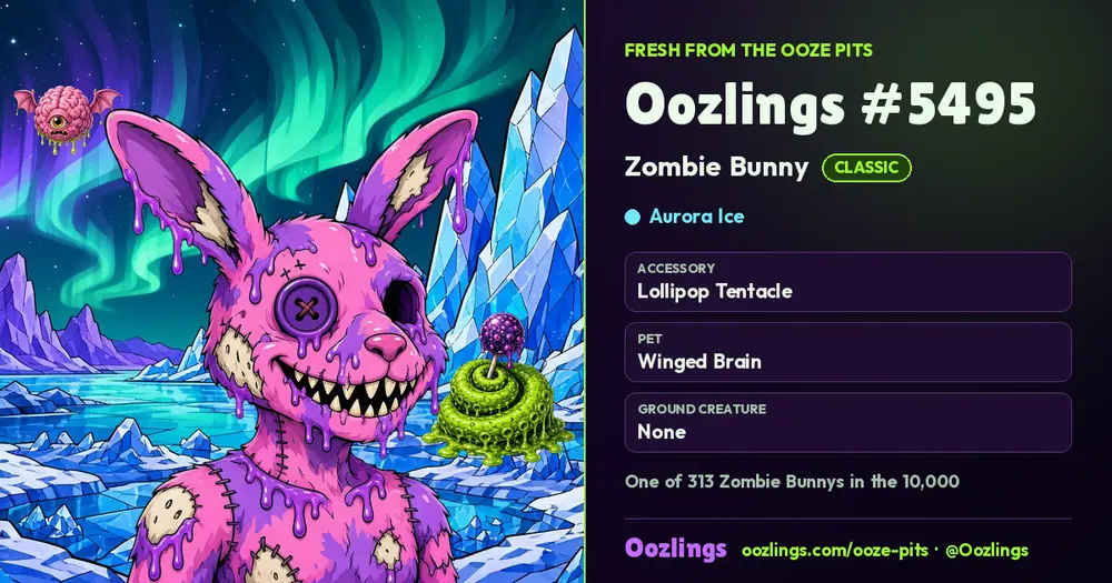 Oozlings #5495, a Classic Zombie Bunny in Aurora Ice