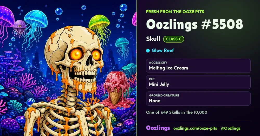 Oozlings #5508, a Classic Skull in Glow Reef