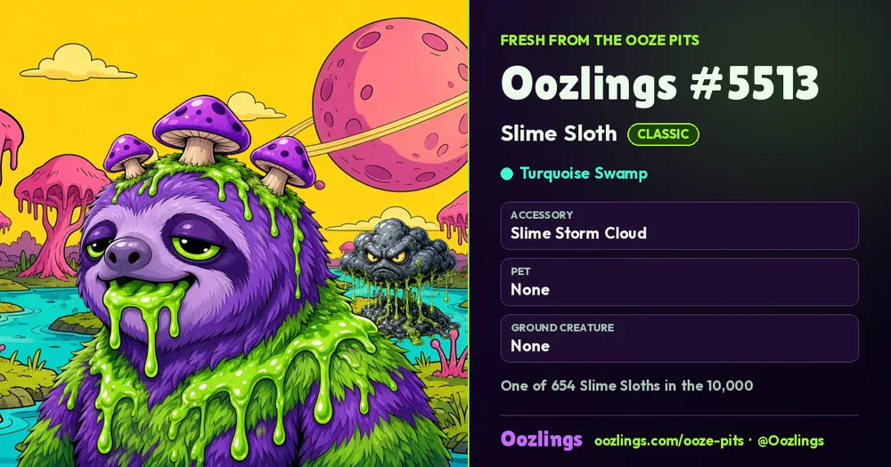 Oozlings #5513, a Classic Slime Sloth in Turquoise Swamp