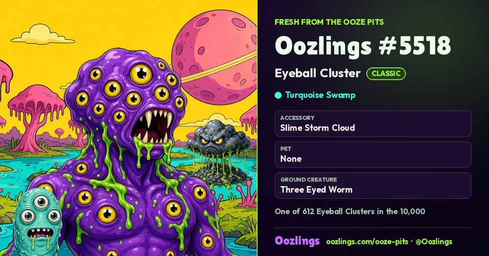 Oozlings #5518, a Classic Eyeball Cluster in Turquoise Swamp