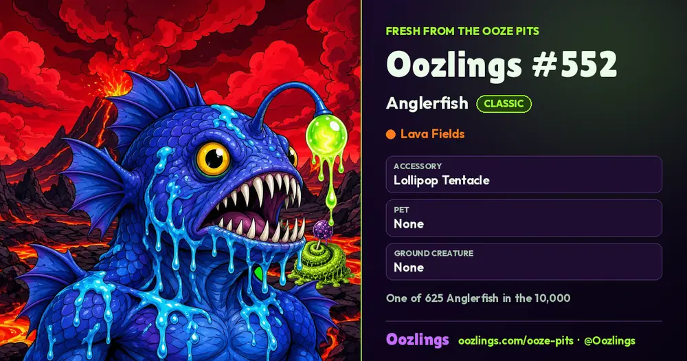 Oozlings #552, a Classic Anglerfish in Lava Fields