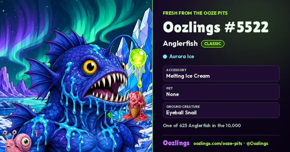Oozlings #5522, a Classic Anglerfish in Aurora Ice