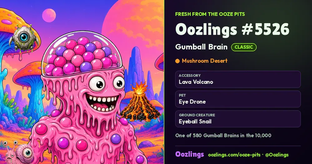 Oozlings #5526, a Classic Gumball Brain in Mushroom Desert