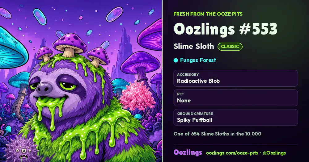 Oozlings #553, a Classic Slime Sloth in Fungus Forest