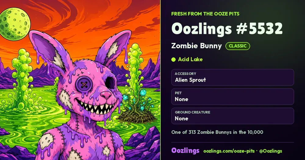 Oozlings #5532, a Classic Zombie Bunny in Acid Lake
