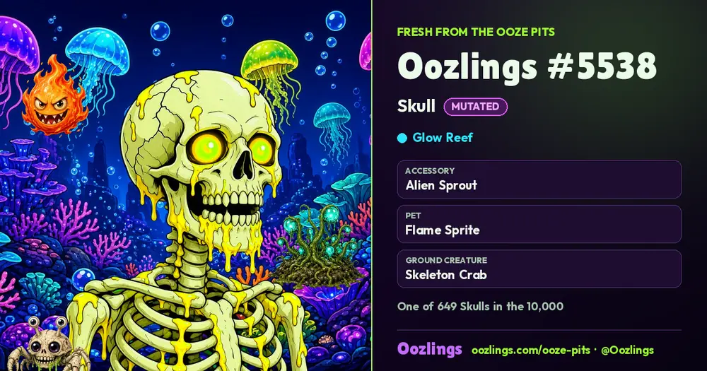Oozlings #5538, a Mutated Skull in Glow Reef