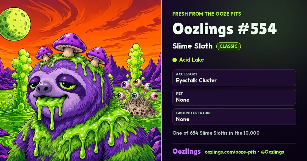 Oozlings #554, a Classic Slime Sloth in Acid Lake