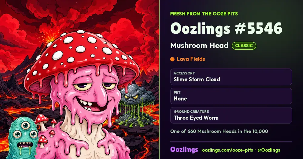 Oozlings #5546, a Classic Mushroom Head in Lava Fields