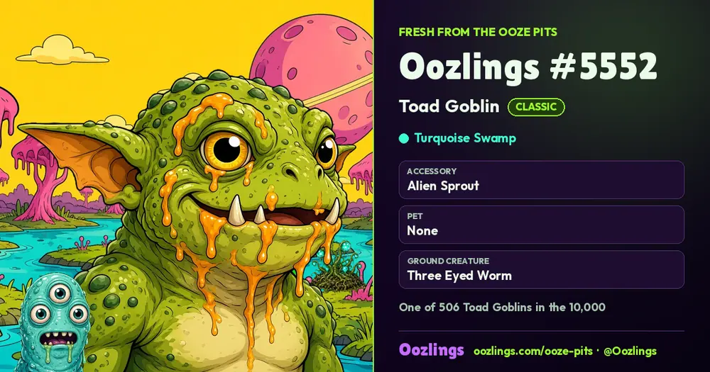 Oozlings #5552, a Classic Toad Goblin in Turquoise Swamp