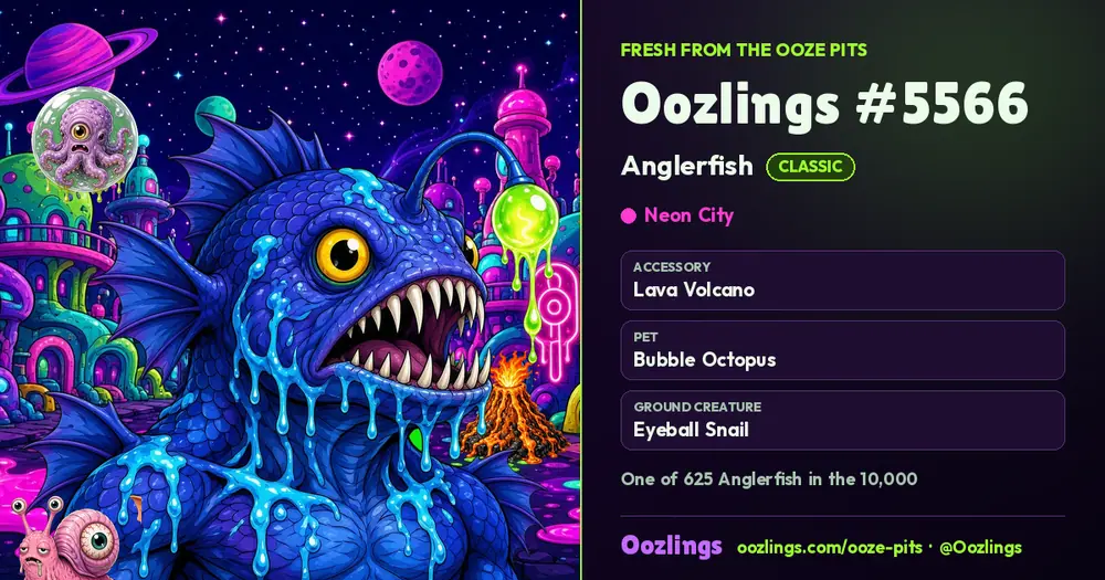 Oozlings #5566, a Classic Anglerfish in Neon City