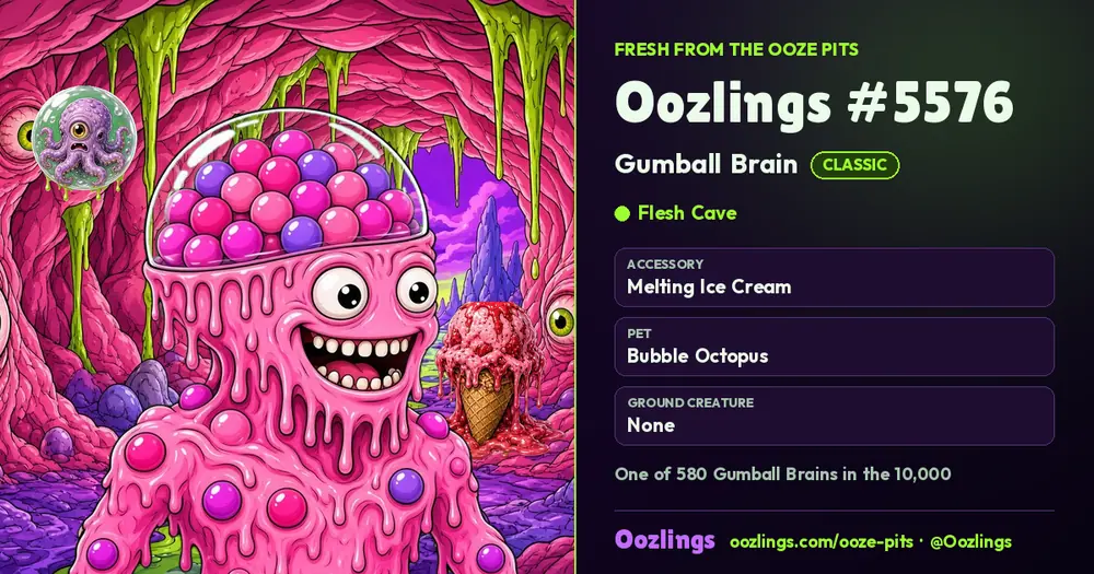 Oozlings #5576, a Classic Gumball Brain in Flesh Cave