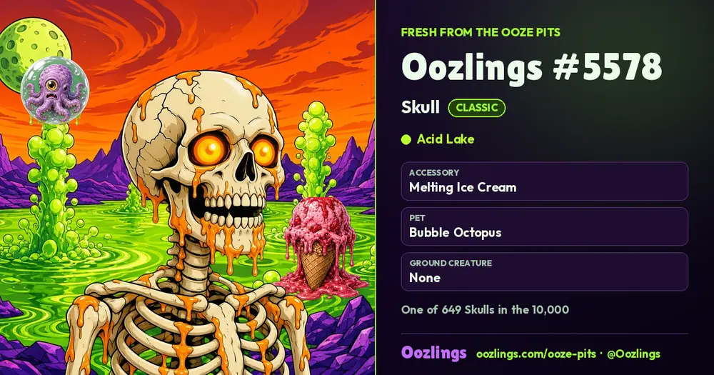 Oozlings #5578, a Classic Skull in Acid Lake