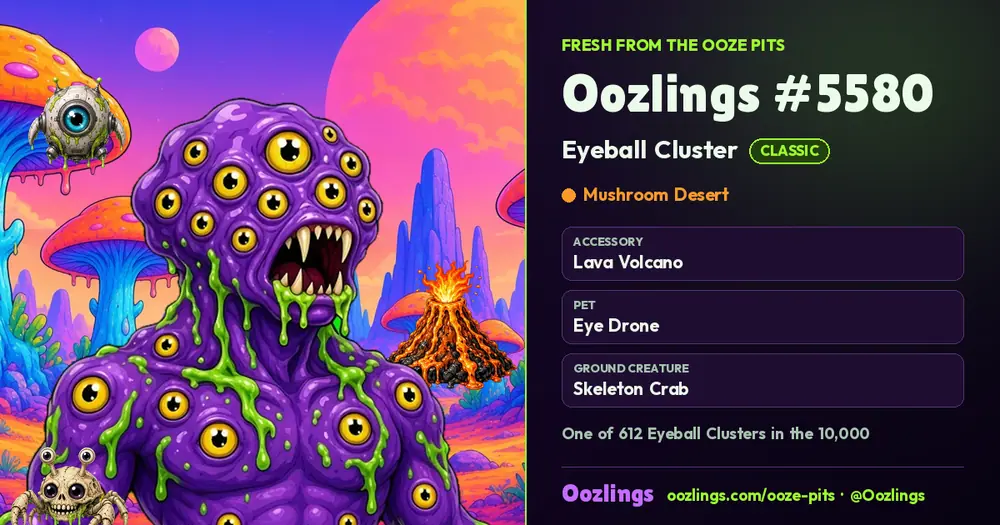 Oozlings #5580, a Classic Eyeball Cluster in Mushroom Desert