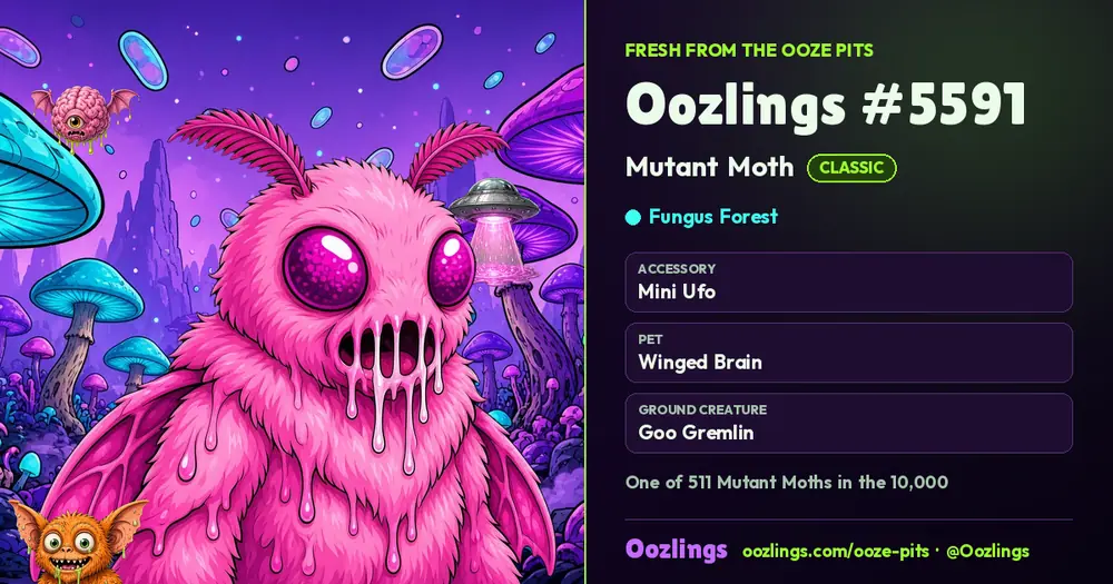 Oozlings #5591, a Classic Mutant Moth in Fungus Forest