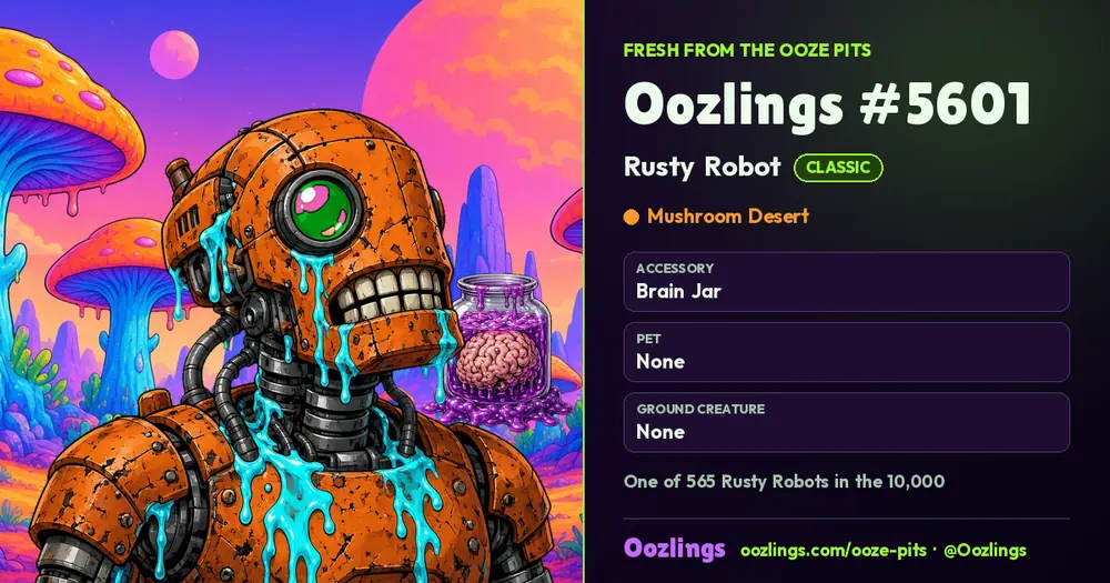 Oozlings #5601, a Classic Rusty Robot in Mushroom Desert