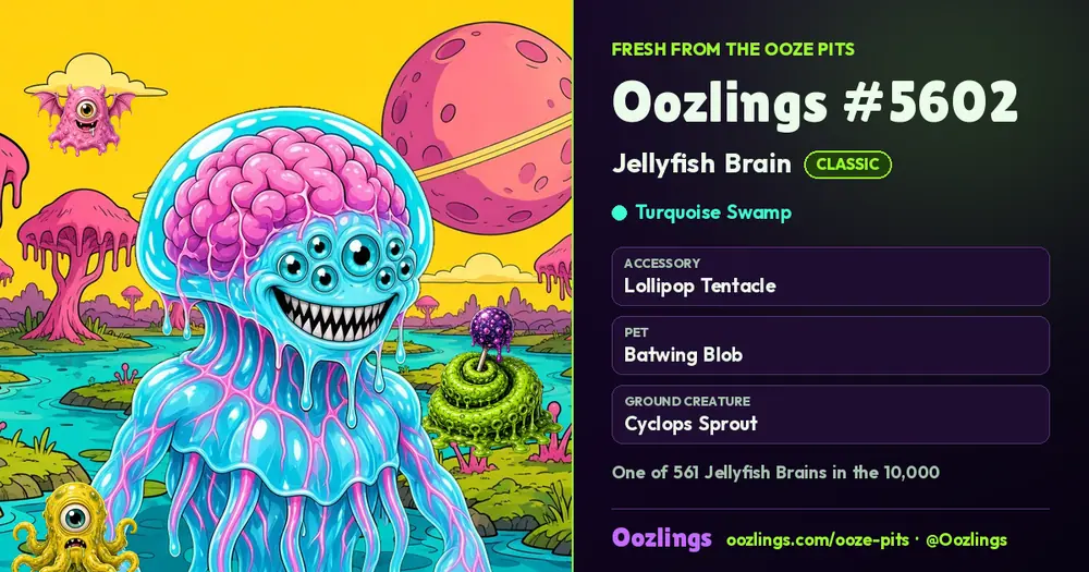 Oozlings #5602, a Classic Jellyfish Brain in Turquoise Swamp