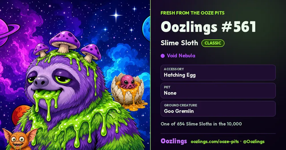 Oozlings #561, a Classic Slime Sloth in Void Nebula