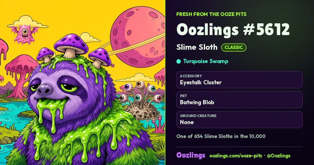 Oozlings #5612, a Classic Slime Sloth in Turquoise Swamp