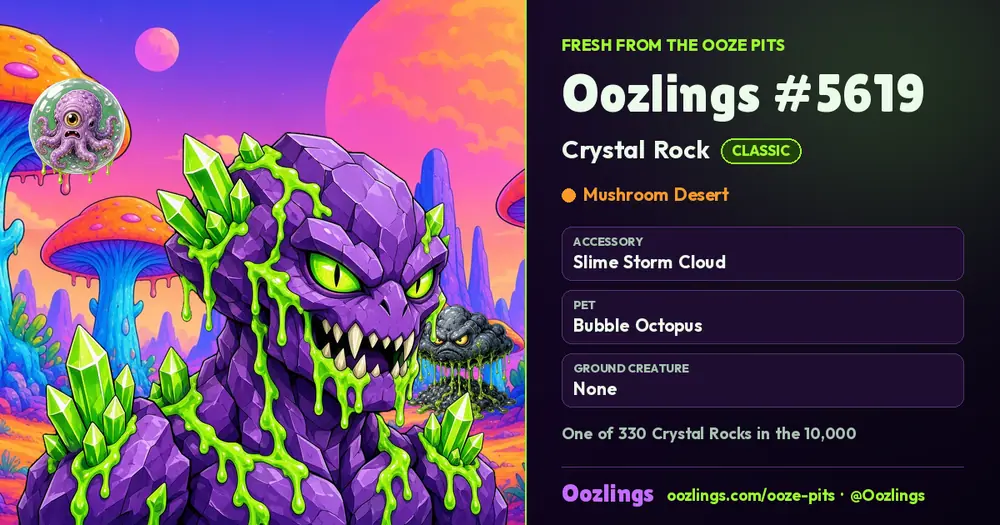 Oozlings #5619, a Classic Crystal Rock in Mushroom Desert