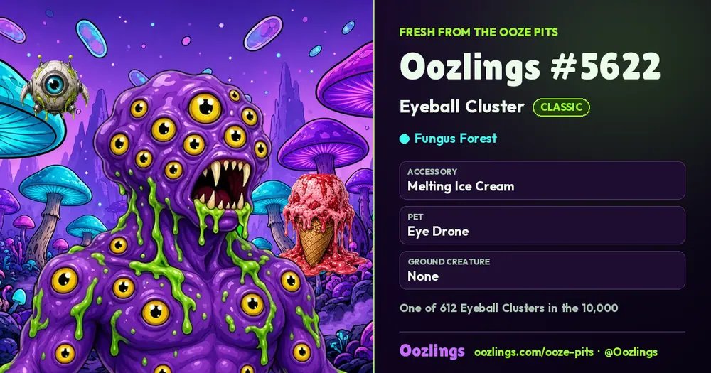 Oozlings #5622, a Classic Eyeball Cluster in Fungus Forest