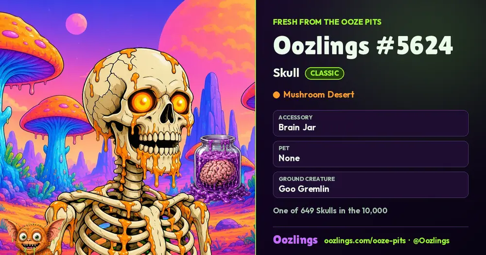 Oozlings #5624, a Classic Skull in Mushroom Desert