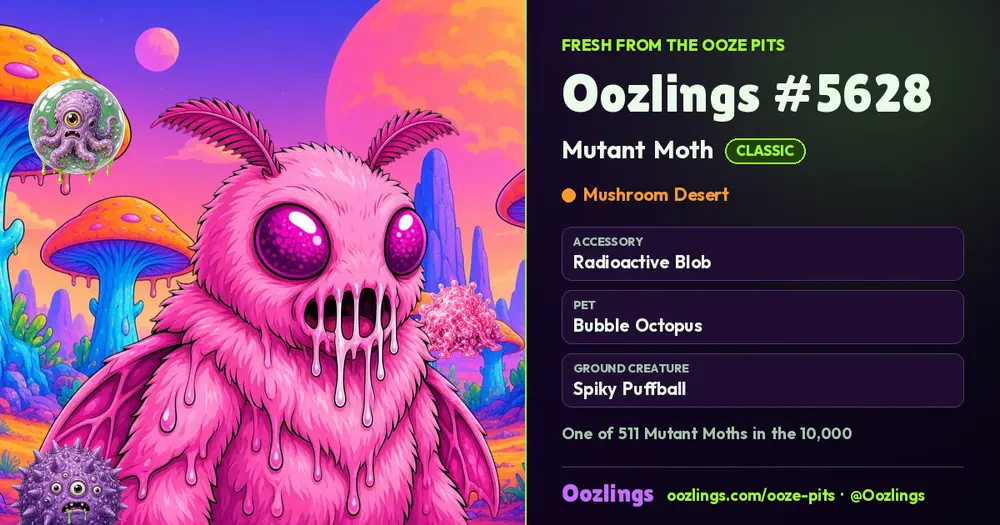 Oozlings #5628, a Classic Mutant Moth in Mushroom Desert