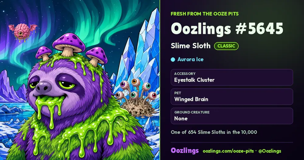 Oozlings #5645, a Classic Slime Sloth in Aurora Ice