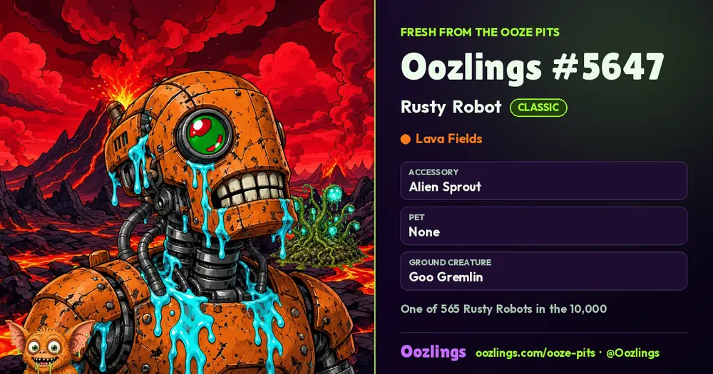 Oozlings #5647, a Classic Rusty Robot in Lava Fields