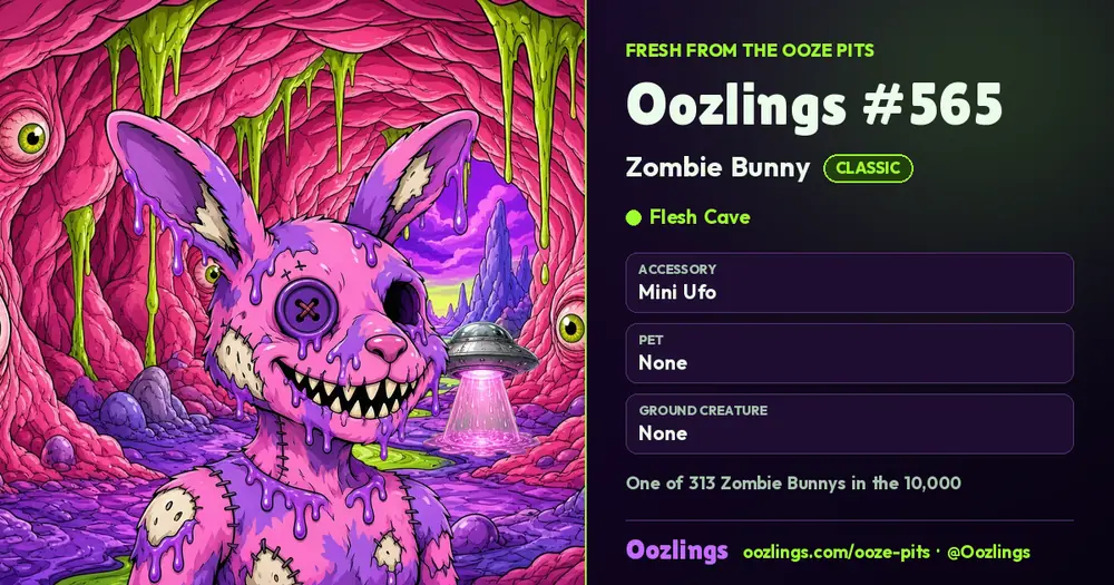 Oozlings #565, a Classic Zombie Bunny in Flesh Cave