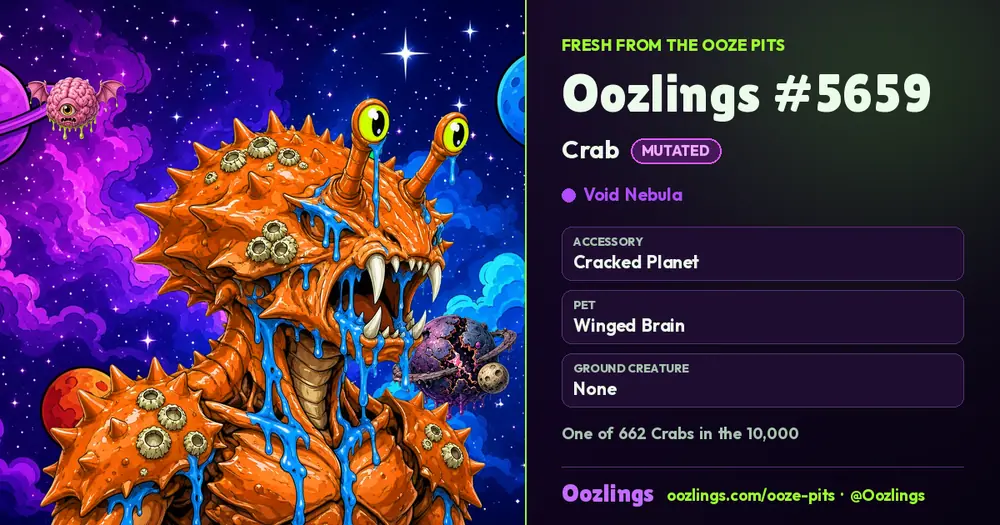 Oozlings #5659, a Mutated Crab in Void Nebula
