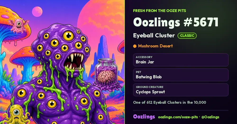 Oozlings #5671, a Classic Eyeball Cluster in Mushroom Desert