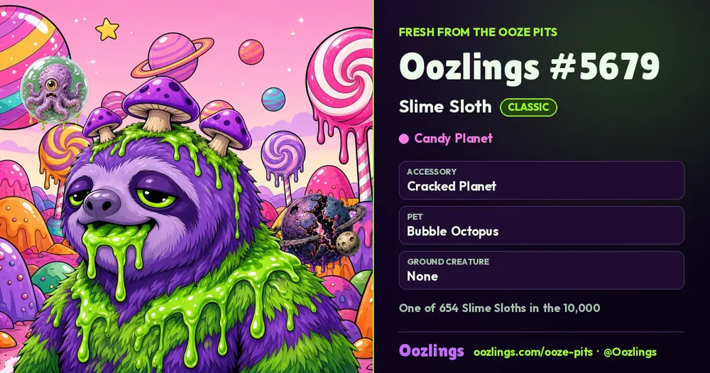 Oozlings #5679, a Classic Slime Sloth in Candy Planet