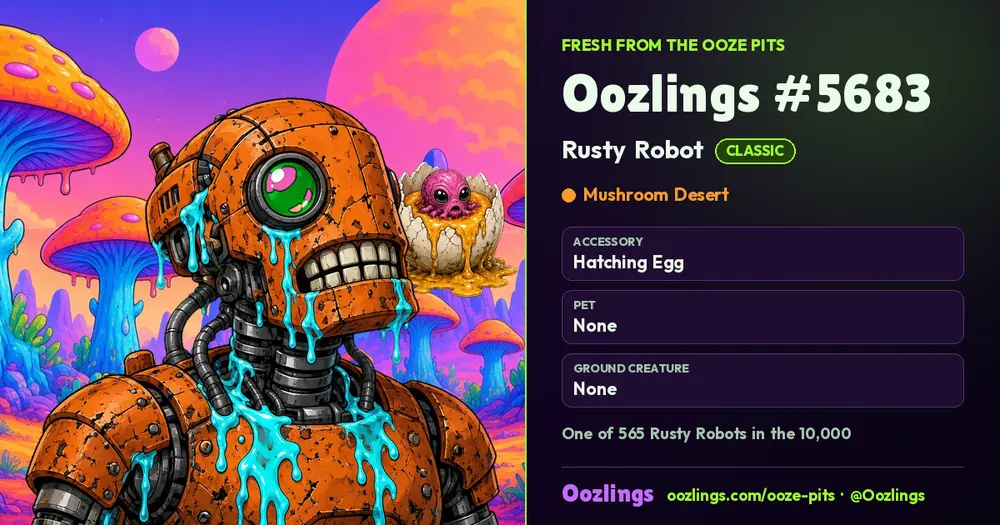 Oozlings #5683, a Classic Rusty Robot in Mushroom Desert