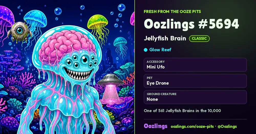 Oozlings #5694, a Classic Jellyfish Brain in Glow Reef