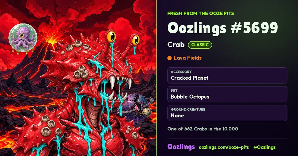Oozlings #5699, a Classic Crab in Lava Fields