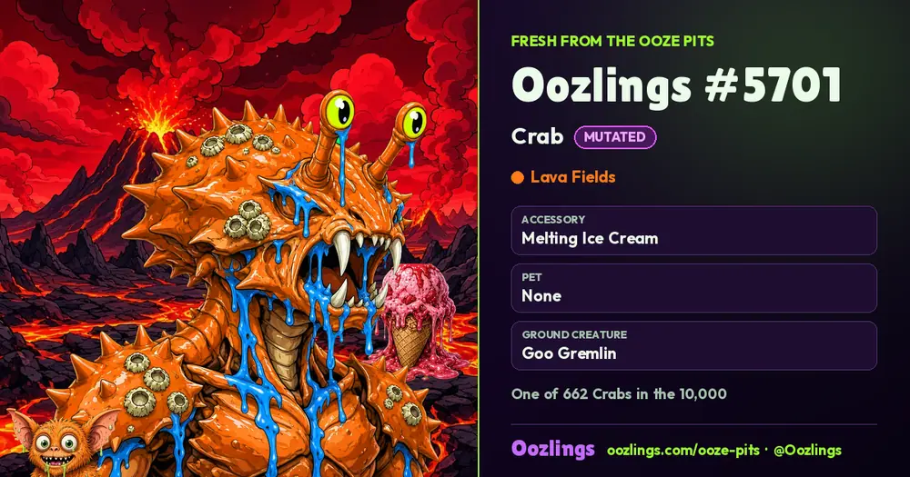 Oozlings #5701, a Mutated Crab in Lava Fields