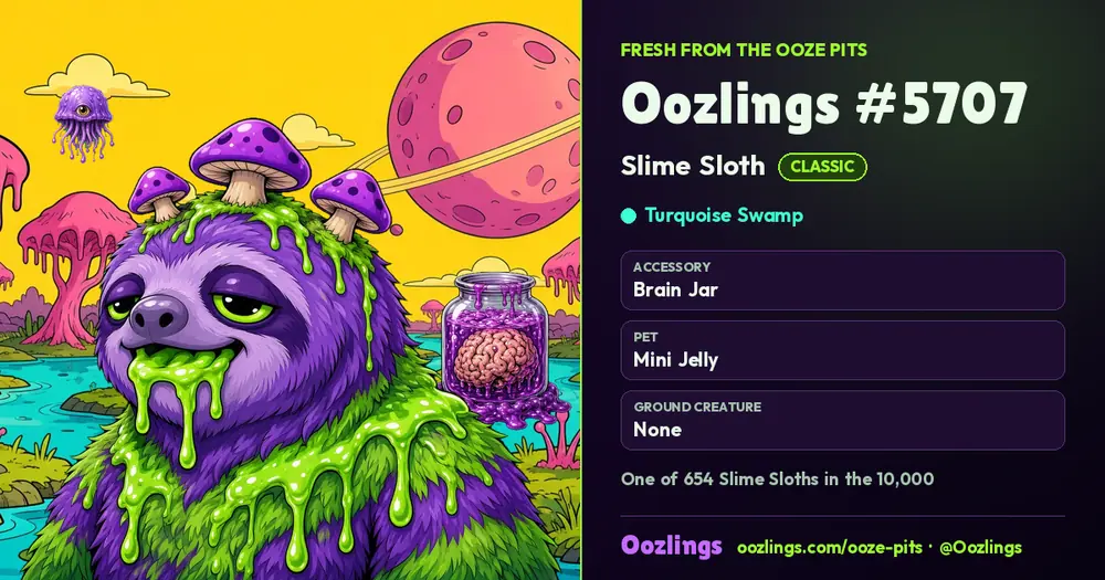 Oozlings #5707, a Classic Slime Sloth in Turquoise Swamp
