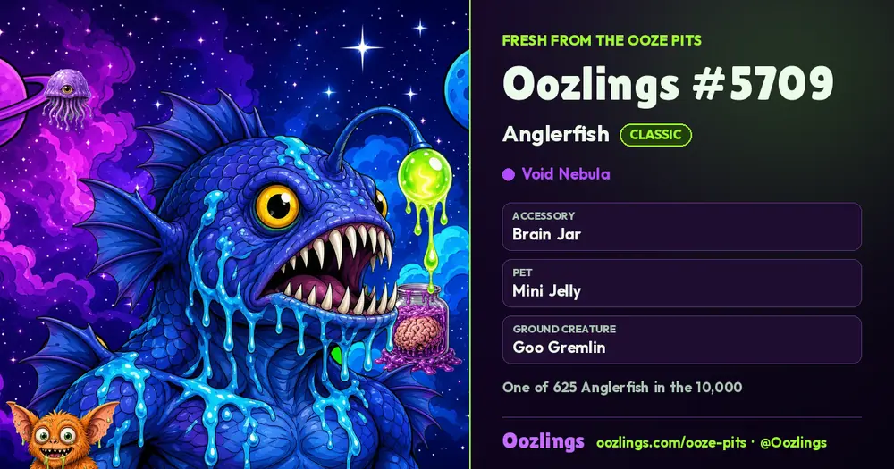Oozlings #5709, a Classic Anglerfish in Void Nebula