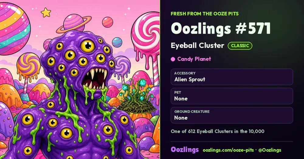 Oozlings #571, a Classic Eyeball Cluster in Candy Planet