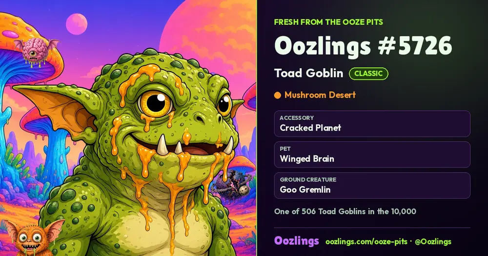 Oozlings #5726, a Classic Toad Goblin in Mushroom Desert