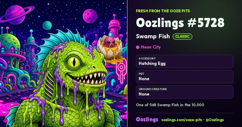 Oozlings #5728, a Classic Swamp Fish in Neon City
