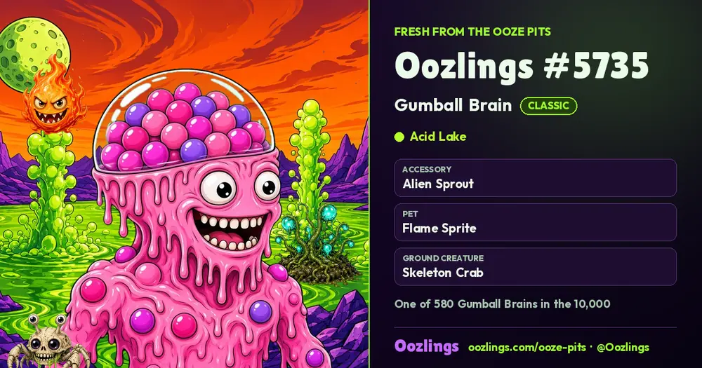 Oozlings #5735, a Classic Gumball Brain in Acid Lake