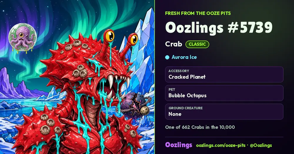 Oozlings #5739, a Classic Crab in Aurora Ice