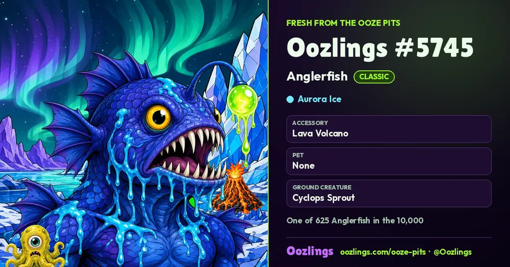 Oozlings #5745, a Classic Anglerfish in Aurora Ice