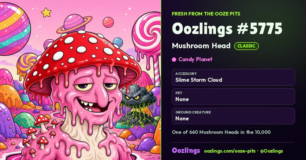 Oozlings #5775, a Classic Mushroom Head in Candy Planet